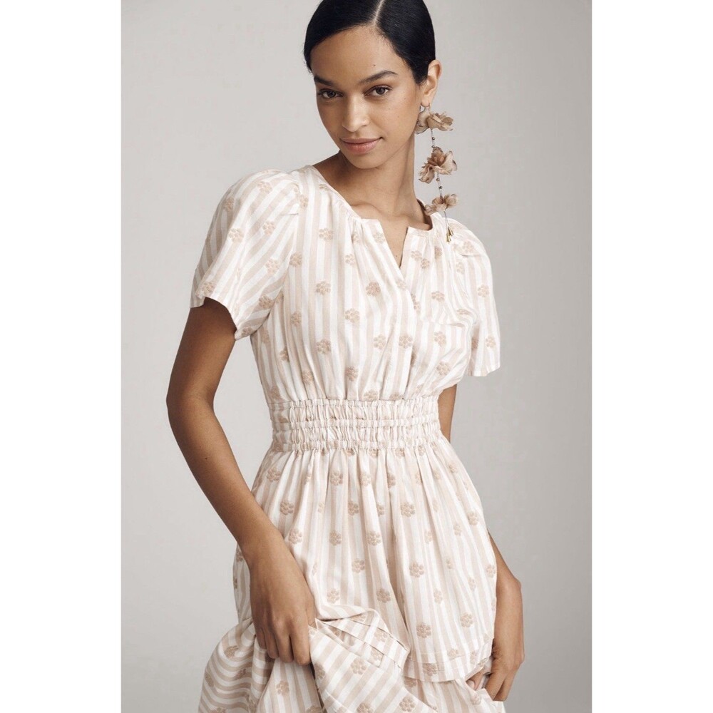 Anthropologie Maxi Dress Somerset Ivory Floral Preppy Vacay Minimalist Sz XL NWT